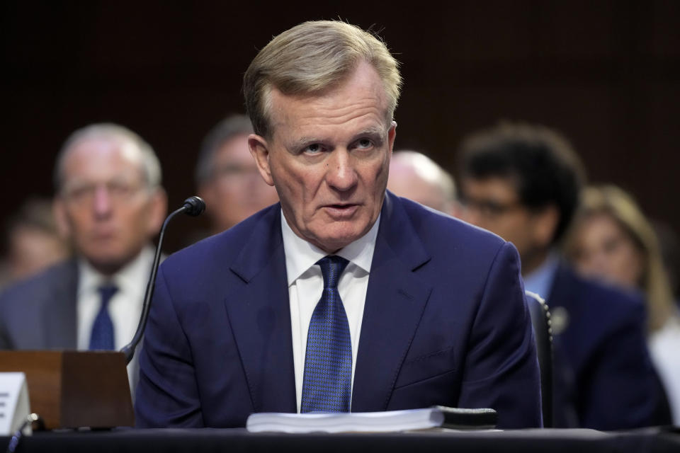 PGA Tour chief operating officer Ron Price testifies before a Senate Subcommittee on Investigations hearing on the proposed PGA Tour-LIV Golf partnership, Tuesday, July 11, 2023, on Capitol Hill in Washington. (AP Photo/Patrick Semansky)