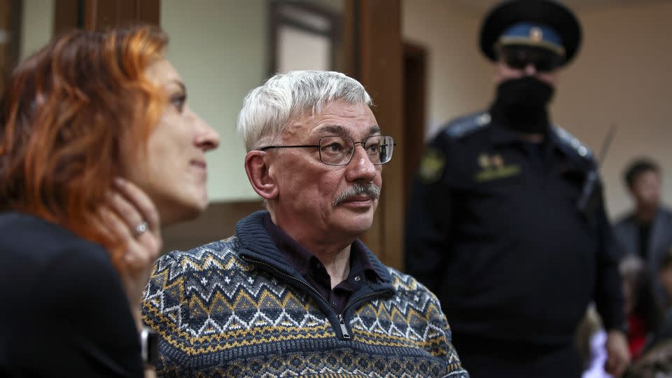 Russian rights campaigner Oleg Orlov during a court hearing in Moscow on February 27, 2024. - Tatyana Makeyeva/Reuters