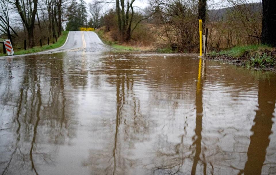Water floods a portion of Buffalo Run Road on Wednesday, April 3, 2024. Abby Drey/adrey@centredaily.com