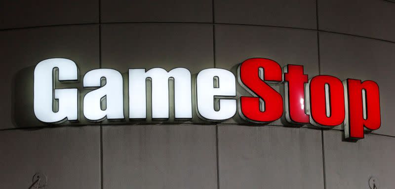 FILE PHOTO: A GameStop sign is pictured in Pasadena, California