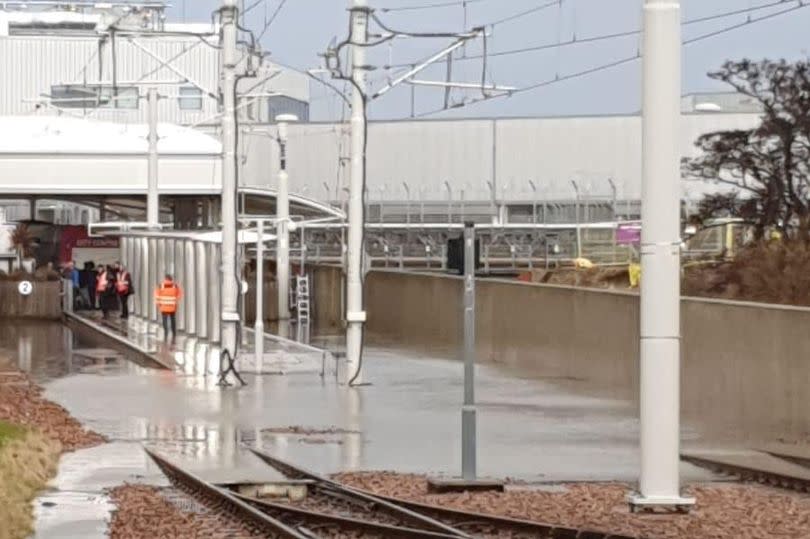 Surface water has closed part of Edinburgh's tram line