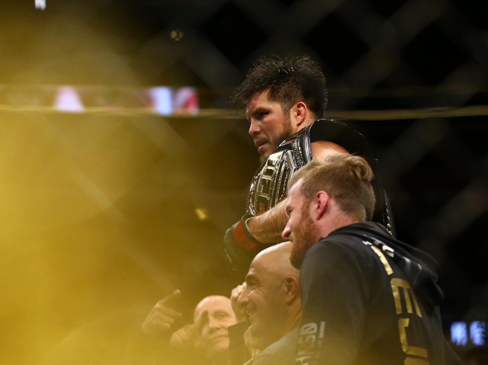 Henry Cejudo after winning his second UFC title, the bantamweight belt (Getty Images)