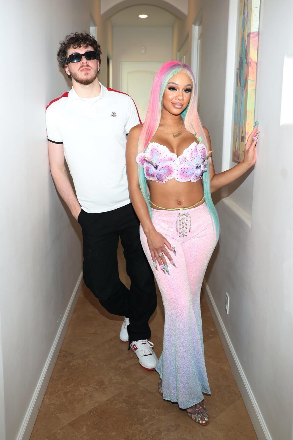 Jack Harlow and Saweetie at a Coachella 2022 party.