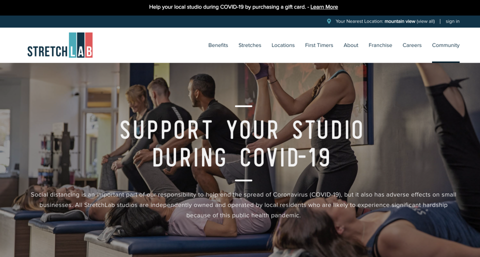 Stretch Lab is asking for support on its website. (Photo: StretchLab)