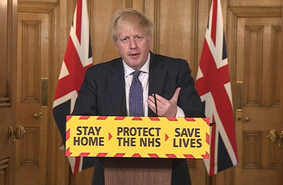 Screen grab of Prime Minister Boris Johnson during a media briefing in Downing Street, London, on coronavirus (COVID-19).