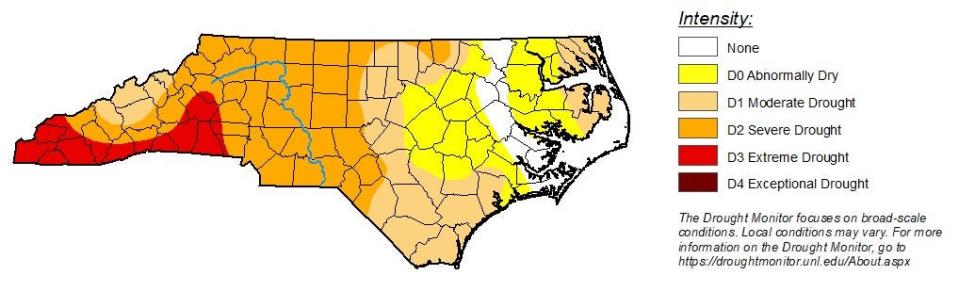 After weeks of little to no rain across most of the state, 96 of North Carolina's 100 counties are classified as facing dry conditions or worse.
