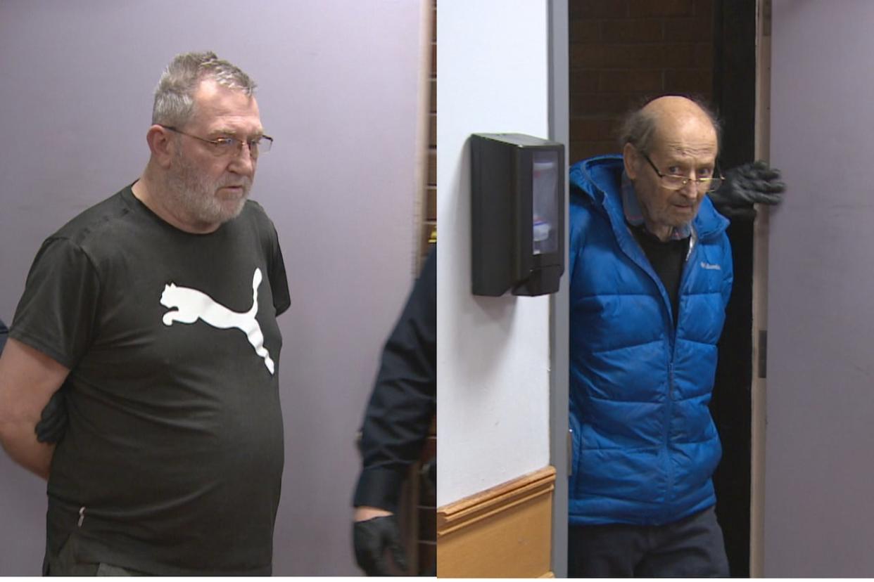 Tony Humby, 62, and Bruce Escott, 80, right, appear in St. John's provincial court Friday afternoon.  (Ted Dillon/CBC - image credit)