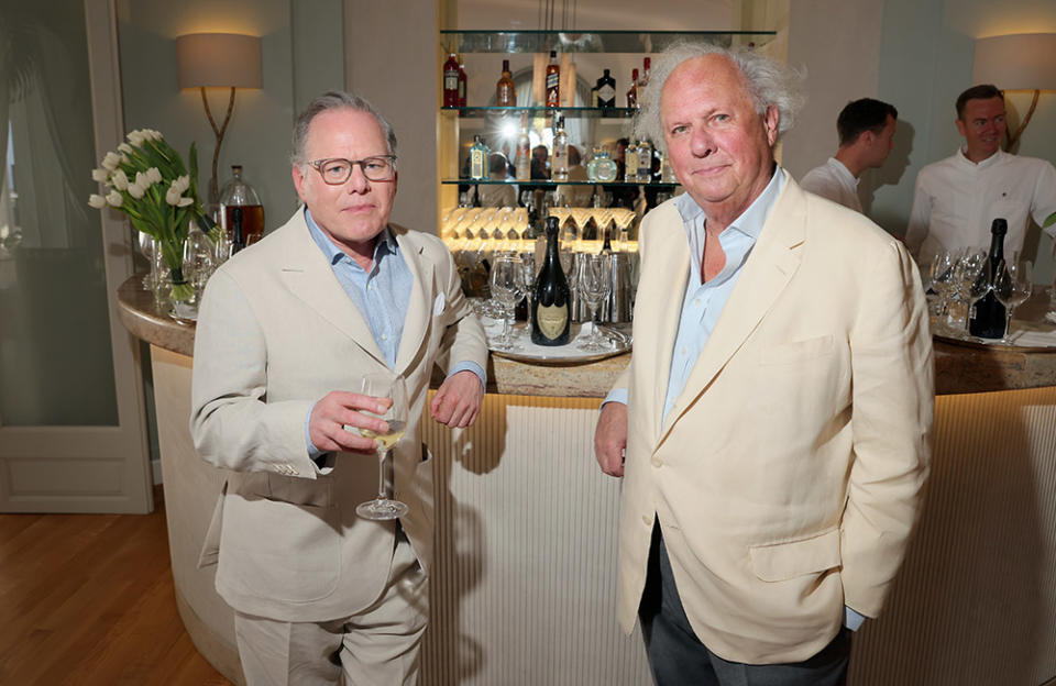 (L-R) David Zaslav and Graydon Carter attend the Cannes Film Festival Air Mail Party at Hotel du Cap-Eden-Roc on May 23, 2023 in Cap d'Antibes, France.