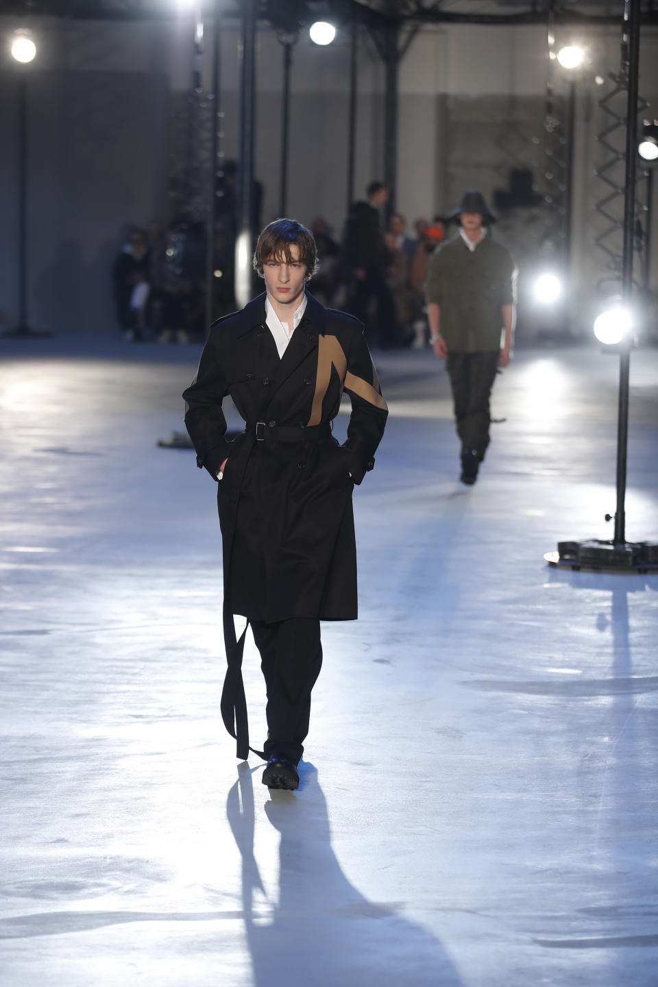 A model wears a creation as part of the N. 21 men's Fall-Winter 2020/21 collection, that was presented in Milan, Italy, Saturday, Jan. 11, 2019. (AP Photo/Antonio Calanni)