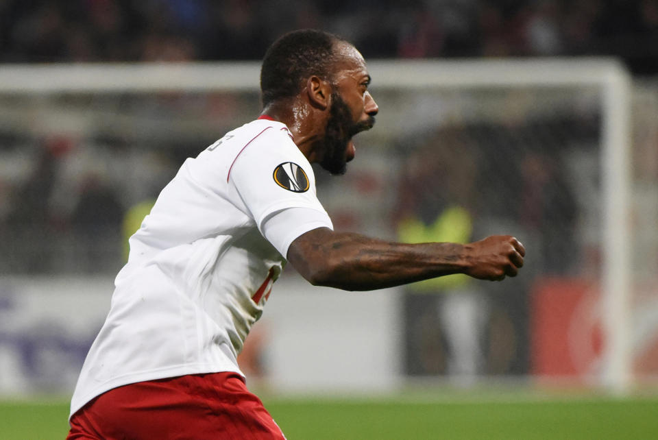 Lokomotiv Moscow’s Manuel Fernandes celebrates scoring his second goal