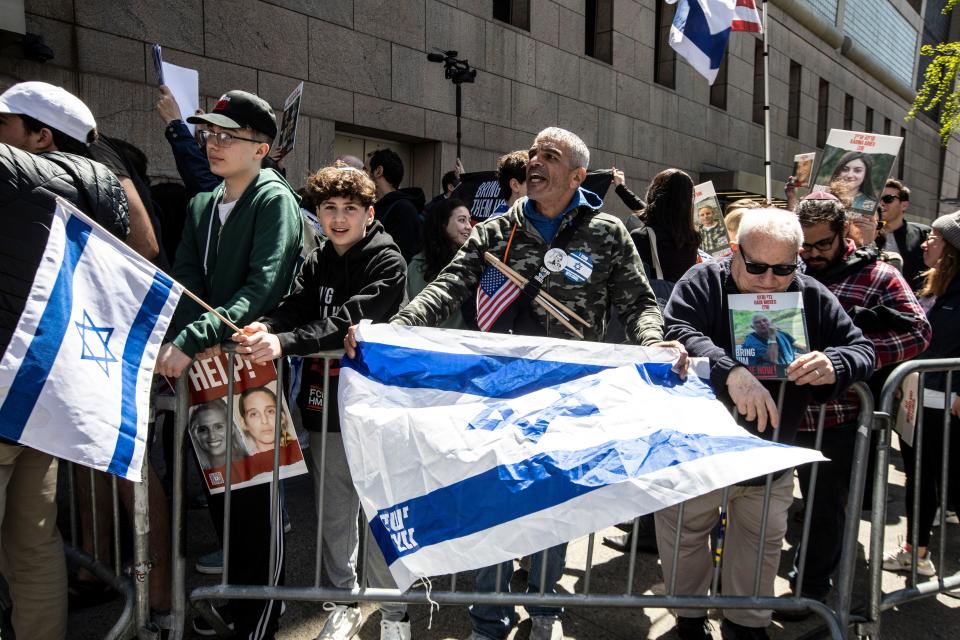 Pro-Israel supporters were kept separated from pro-Palestinian supporters outside Columbia University on April 22, 2024, after school officials closed the campus and made all classes remote.