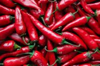 <p>Cayenne peppers come in red and green, but they aren't "typically available fresh as they're very seasonal," Schueller said. "[It's] more common dried, ground, or in liquid form." Use it to <a href="https://www.delish.com/cooking/recipe-ideas/recipes/a58253/best-homemade-chili-recipe/" rel="nofollow noopener" target="_blank" data-ylk="slk:spice up your chili;elm:context_link;itc:0;sec:content-canvas" class="link ">spice up your chili</a> or add some heat to <a href="https://www.delish.com/cooking/recipe-ideas/a40359348/roasted-red-pepper-soup-with-gouda-recipe/" rel="nofollow noopener" target="_blank" data-ylk="slk:a red pepper soup.;elm:context_link;itc:0;sec:content-canvas" class="link ">a red pepper soup.</a></p><p>Scoville heat units: 30,000 to 50,000</p>