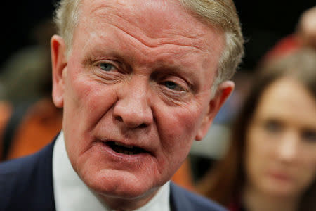 FILE PHOTO: U.S. Congressman Leonard Lance (R-NJ) speaks to the media after a town hall event at a community college in Branchburg, New Jersey, U.S., February 22, 2017. REUTERS/Dominick Reuter/File Photo