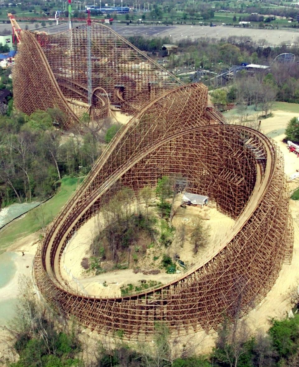 Son of Beast, the 7,352-foot long wooden coaster at Paramount's Kings Island, was 218 feet high with a loop and reached speeds of 78 mph.