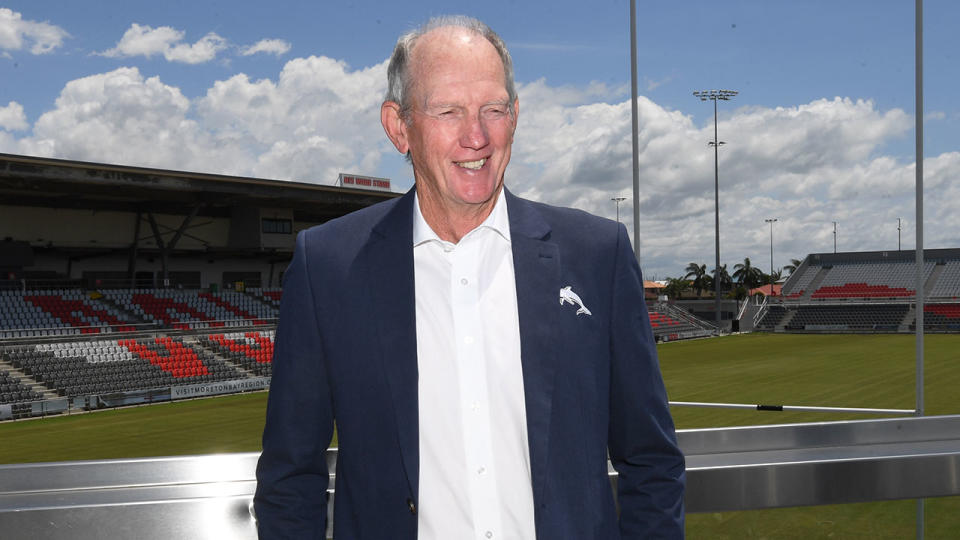 Pictured here, Wayne Bennett at his Dolphins unveiling on Thursday.