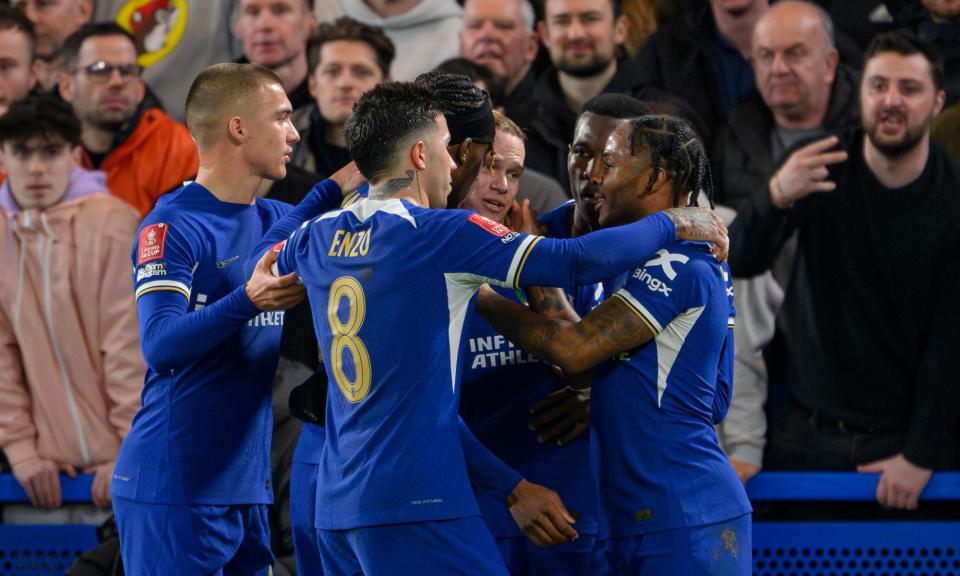 <span>Chelsea players just about getting the better of Leeds, earlier.</span><span>Photograph: David Horton/CameraSport/Getty Images</span>