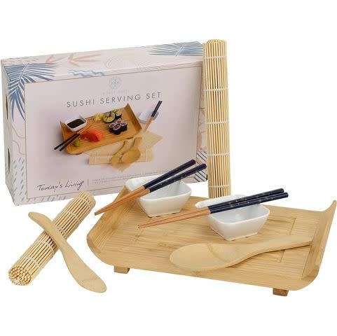 12 Pcs Sushi Making Kit, Bamboo Sushi Roller Mat, Bamboo Sushi Rolling Mats,  Chopsticks And Holder, Paddle, Speader, Sause Dish