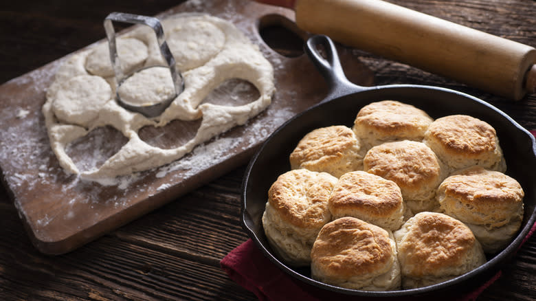 cutting biscuit dough