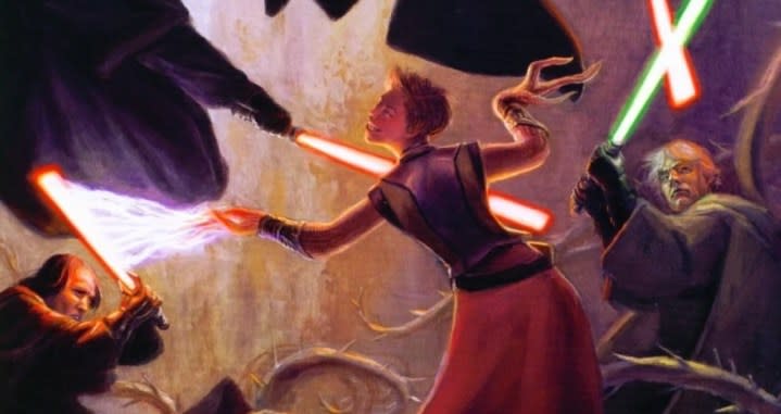 Jedi and Sith fighting Abeloth in "Star Wars: The Essential Guide to Warfare."