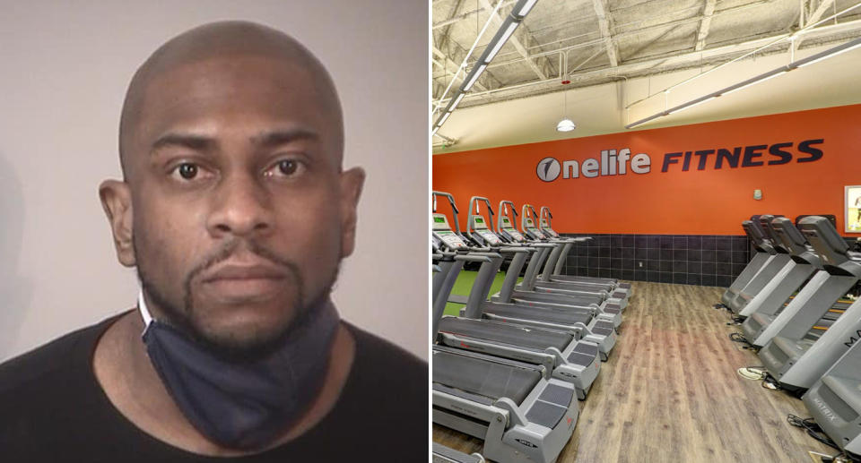 Brian Anthony Joe's mugshot (left) and the gym he was arrested at (right)