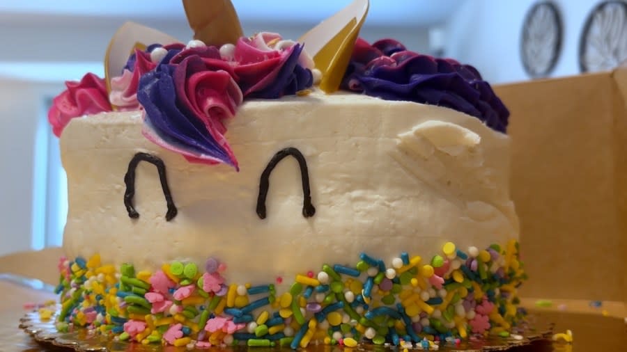 Linda Singler surprised Fiona with this unicorn cake as part of the birthday celebration for Ellie.