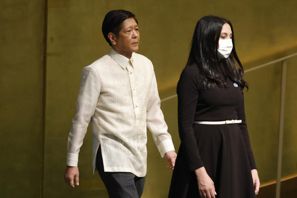 President of the Philippines Ferdinand Marcos Jr. addresses the 77th session of the United Nations General Assembly, at U.N. headquarters, Tuesday, Sept. 20, 2022. (AP Photo/Jason DeCrow)