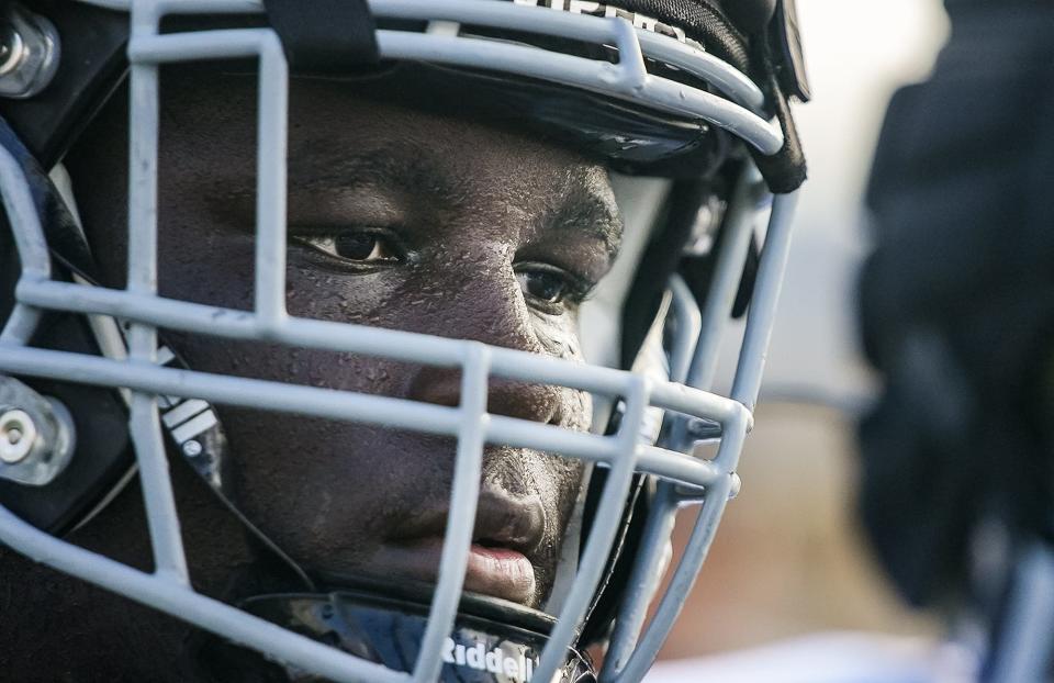 Defensive lineman Jacob Henry, a Lake Travis transfer, is settling into life as an offensive lineman on Vandegrift High School's football team. His football career is changing with a new school and position.