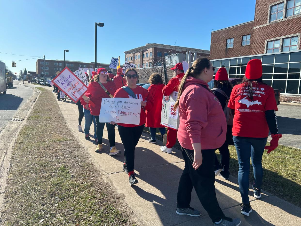 MyMichigan Sault nurses on strike on April 15, 2024. Another strike has been authorized, pending negotiations.