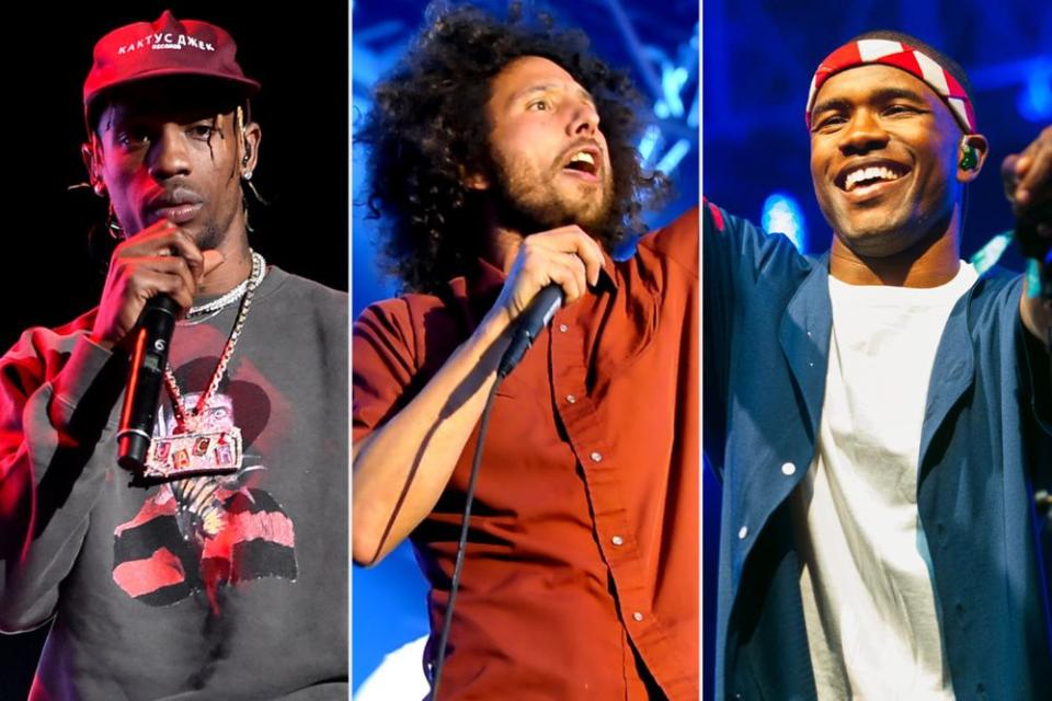 Travis Scott, Rage Against the Machine and Frank Ocean | Kevin Winter/Getty Images; Andy Sheppard/Redferns; Paul R. Giunta/Getty Images