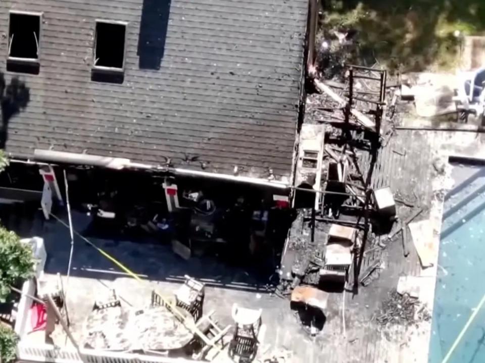 The aftermath of a fire that destroyed a rental house in the Hamptons. Sisters Lindsay and Jillian Wiener were killed in the fire (Screengrab/WUSA9)