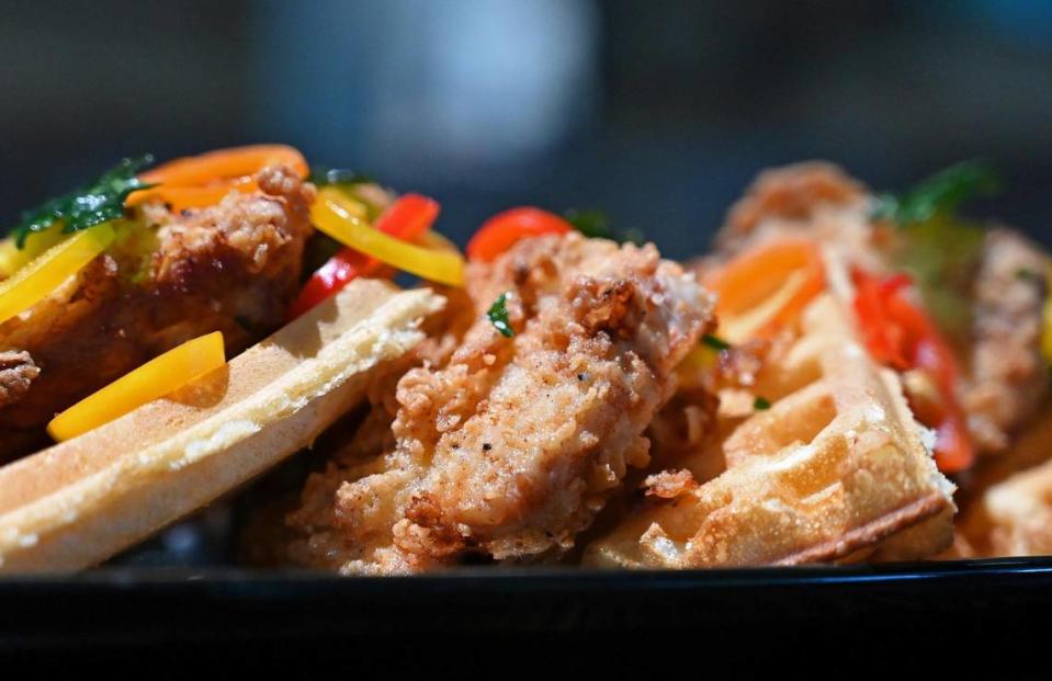 The Woodward American Grill’s Chicken and Waffles, photographed Wednesday, April 26, 2023 in Fresno. The Woodward has opened in the RiverView Shopping Center at Fort Washington and Friant roads.