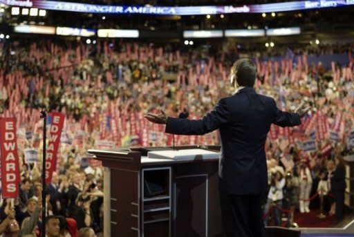 Democratic vice presidential candidate John Edwards greets the Democratic National Convention in 2004, in Boston, Massachusetts. Edwards had it all: money, good looks, and a stellar presence in the Democratic Party that included two presidential bids. Then he cheated on his dying, cancer-stricken wife and now faces prison for taking money to cover up the affair