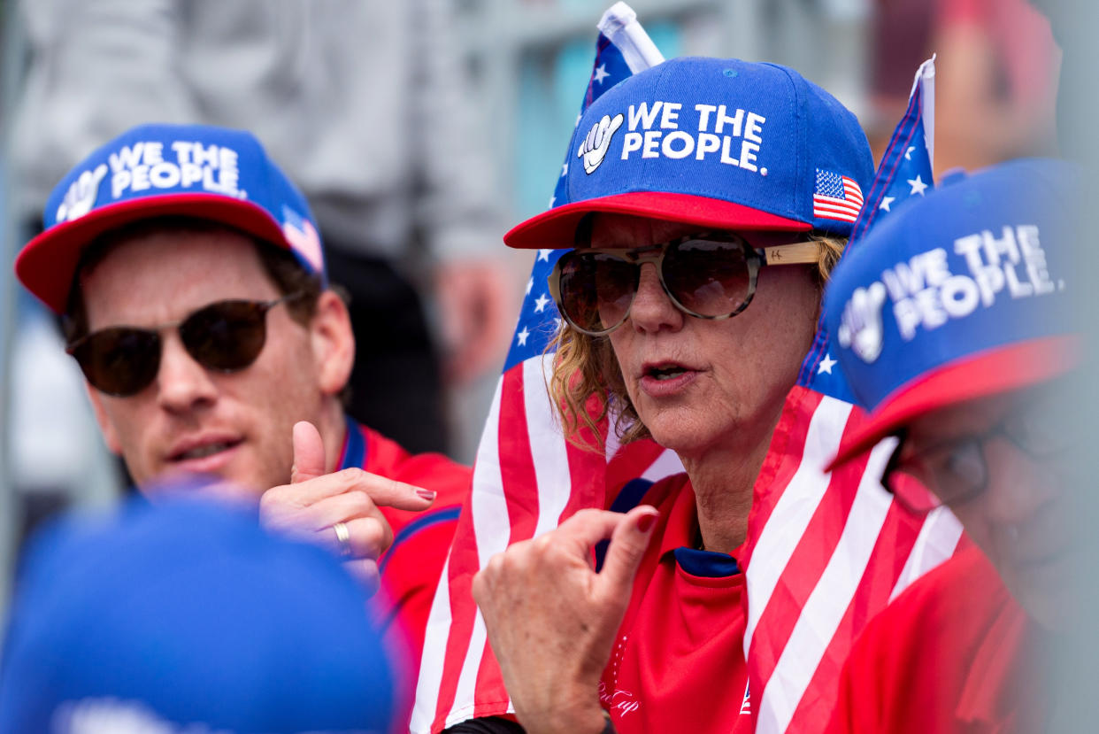 USA fans are seen in the grandstand during round 2 of The Presidents Cup at Royal Melbourne Golf Club on December 13, 2019 in Melbourne, Australia. (Photo by Speed Media/Icon Sportswire via Getty Images)
