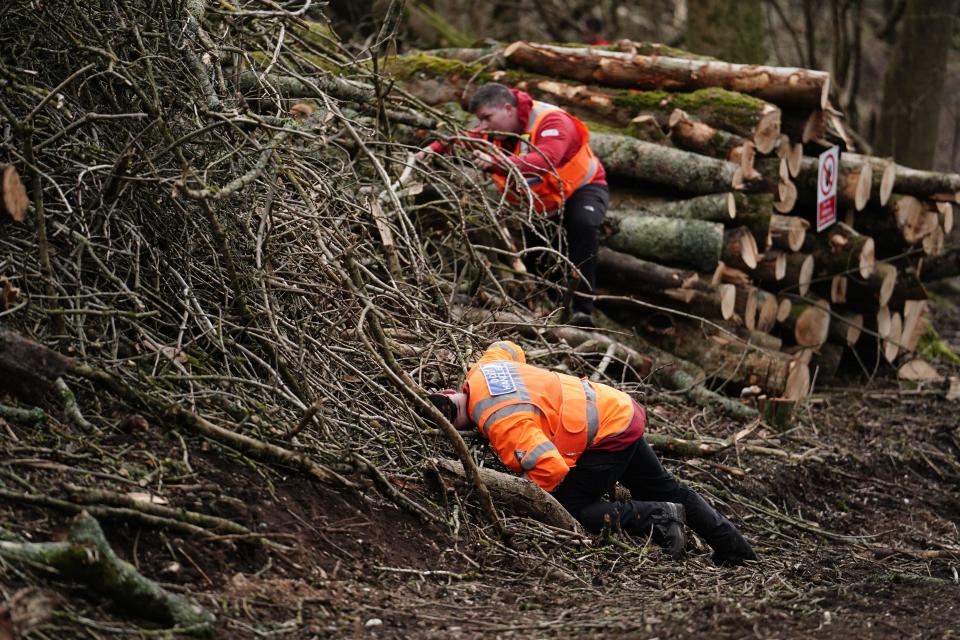 Officers from London Search and Rescue (LONSAR) sweep the area in Wild Park Local Nature Reserve, near Moulsecoomb, Brighton, where the urgent search operation continues to find the missing baby of Constance Marten and Mark Gordon. The pair were arrested on suspicion of gross negligence manslaughter on Tuesday after being stopped in Brighton on Monday following several weeks of avoiding the police, but the baby was not with them. Picture date: Wednesday March 1, 2023.