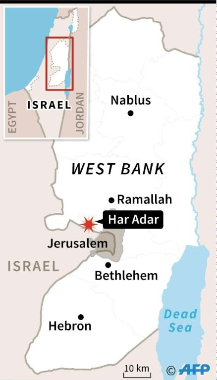Map locating the Jewish settlement of Har Adar in the occupied West Bank