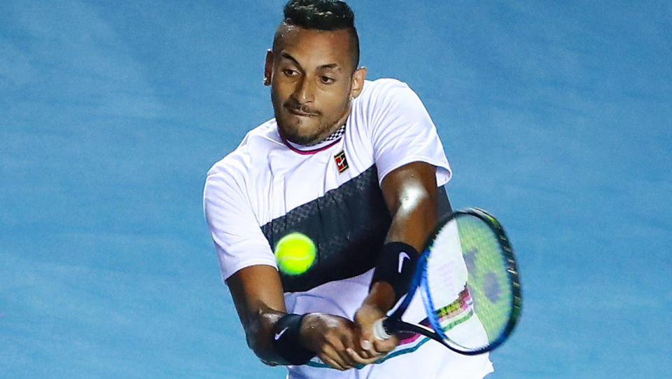 Nick Kyrgios in action against Rafael Nadal. (Photo by Hector Vivas/Getty Images)