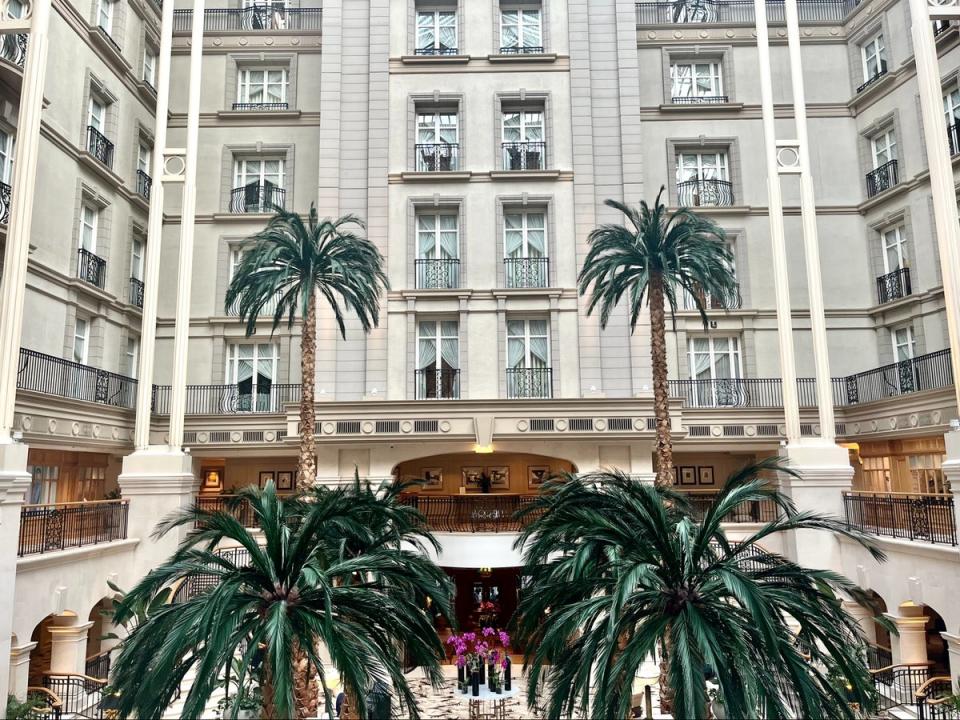 The hotel’s brand-new champagne bar is part of a £1.3m refurbishment and features plush decor and palm trees (Helen Wilson-Beevers)