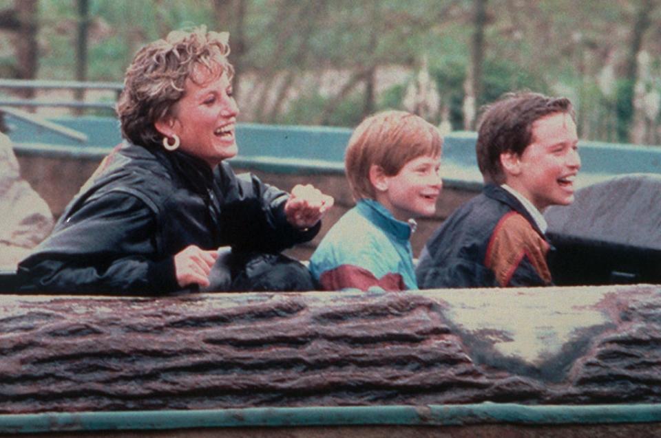 Diana, Princess of Wales enjoys a day out at Thorpe Park amusement park with her sons, William and Harry (Cliff Kent/PA) (PA Media)