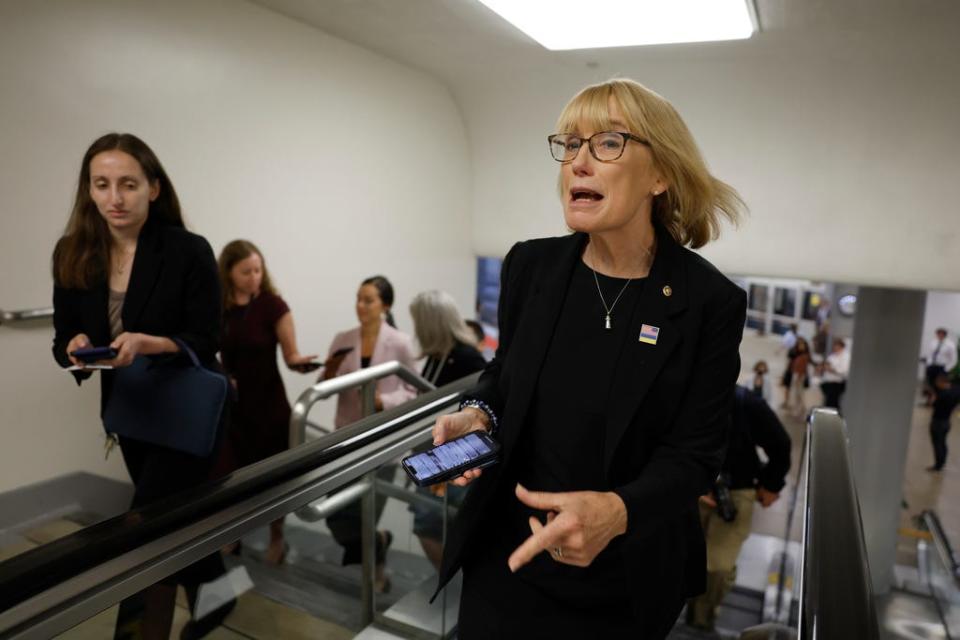 Sen. Maggie Hassan, D-N.H., walks through the Senate Subway during a vote in the U.S. Capitol on September 08, 2022 in Washington, DC.