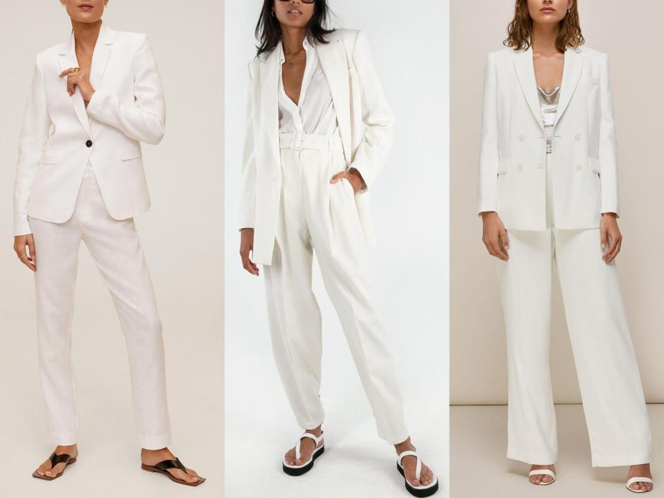 Annie wedding blazer (Whistles, £458), Frankie Shop Elivra suit (Net-A-Porter, £560), linen blend suit (Mango, £85.98)