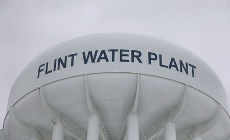 The top of a water tower at the Flint Water Plant is seen in Flint, Michigan January 13, 2016. (Rebecca Cook/REUTERS)