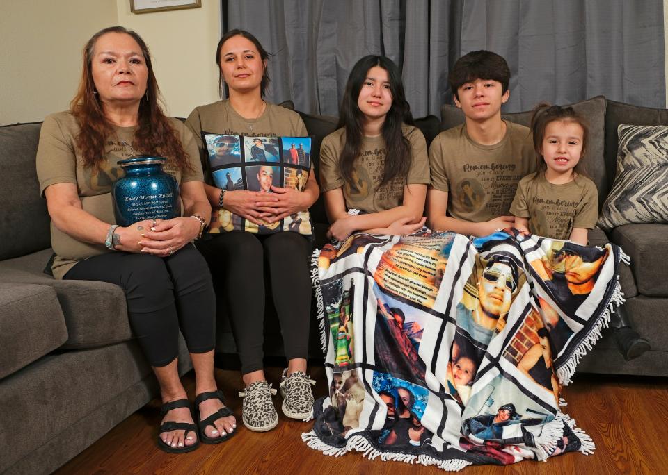 From left: Annetta Russell, Kasey Russell's mother, Taylor Russell, younger sister, and her children, Baleigh Russell, 16, Kevin Russell, 15, and Boston Murphy, 4, are pictured Wednesday.