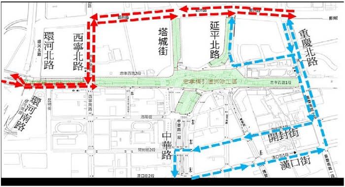 忠孝橋引道拆除。機車動線。（取自台北市工務局新建工程處網站）