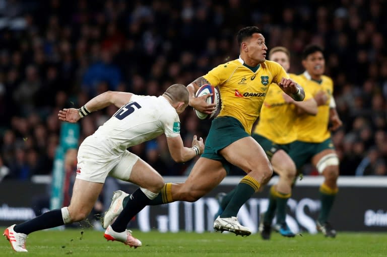 Australia's full-back Israel Folau makes a break during the international rugby union test match between England and Australia December 3, 2016