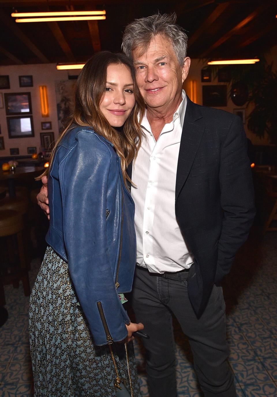 Katharine McPhee and David Foster attend Barbra Streisand's 75th birthday at Cafe Habana on April 24, 2017 in Malibu, California