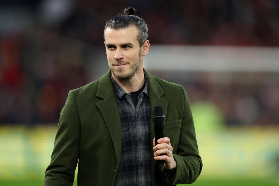 Former Wales player Gareth Bale gives a farewell speech