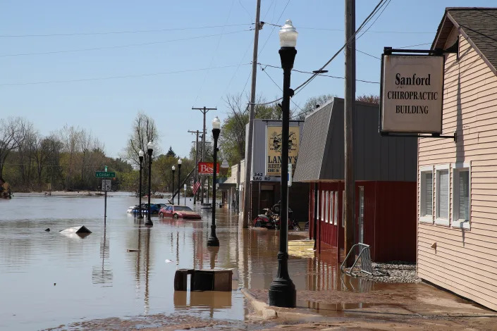 A flooded street.