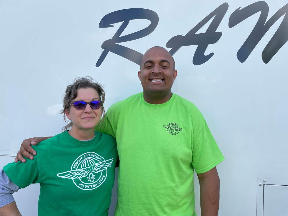 Holly Collins and Toppy Green with Remote Area Medical are on hand to answer questions at the Southern Tequila and Taco Fest to benefit RAM at Mayor Ralph McGill Plaza on April 28, 2023.