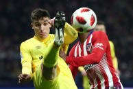 Soccer Football - Copa del Rey - Round of 16 - Second Leg - Atletico Madrid v Girona - Wanda Metropolitano, Madrid, Spain - January 16, 2019 Girona's Valery Fernandez in action with Atletico Madrid's Thomas Lemar REUTERS/Sergio Perez