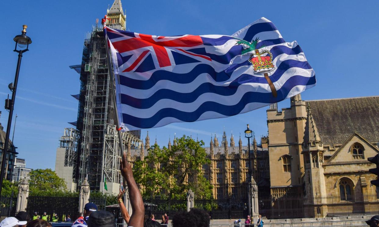 <span>British Indian Ocean Territory islanders gather in Parliament Square in London in September 2021 during scrutiny of the nationality and borders bill.</span><span>Photograph: Vuk Valcic/Alamy</span>